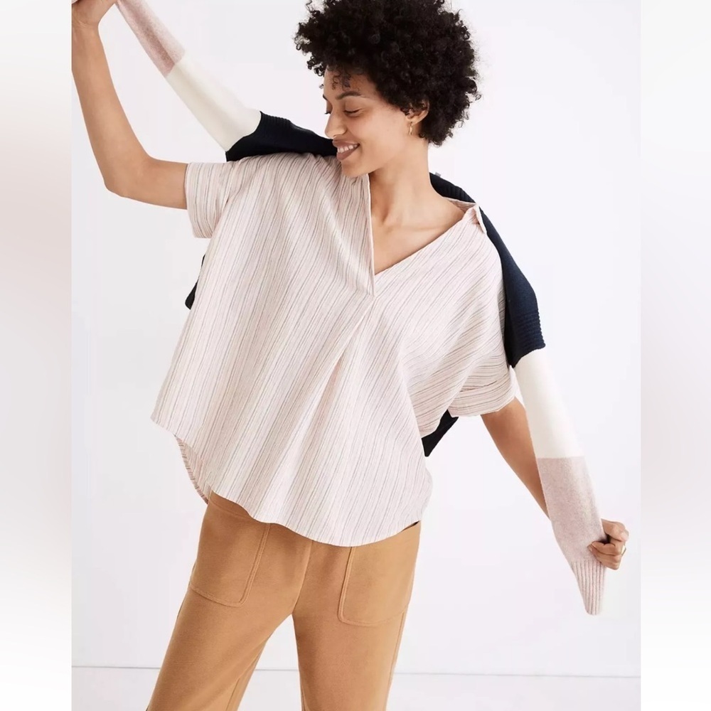 Madewell Courier‎ Button-Back Shirt in Brampton Stripe Short Sleeve Top size XXS